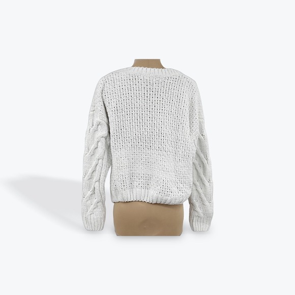 Aeropostale White Cable Knit Sweater Pullover Crew Neck Women's Size M - Picture 2 of 8